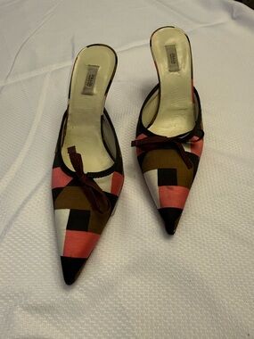 Prada Multicolor Geometric Pointed Mules with Bow